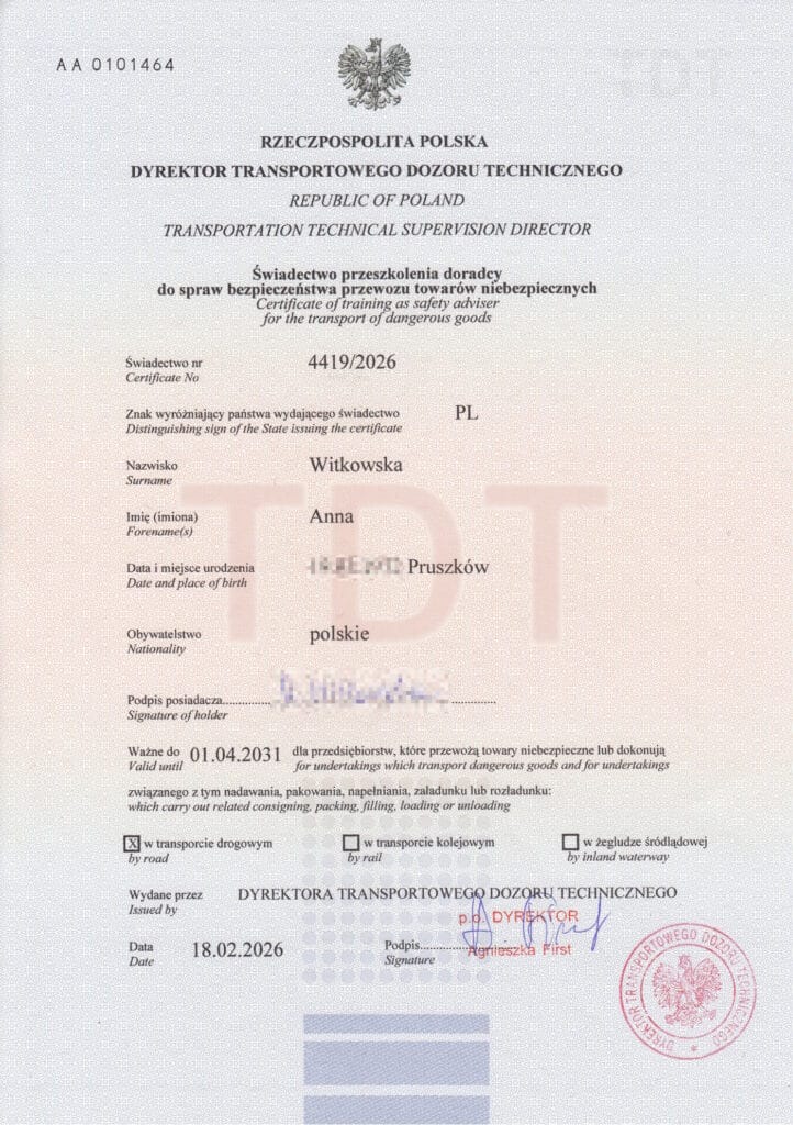 Świadectwo Doradcy ADR